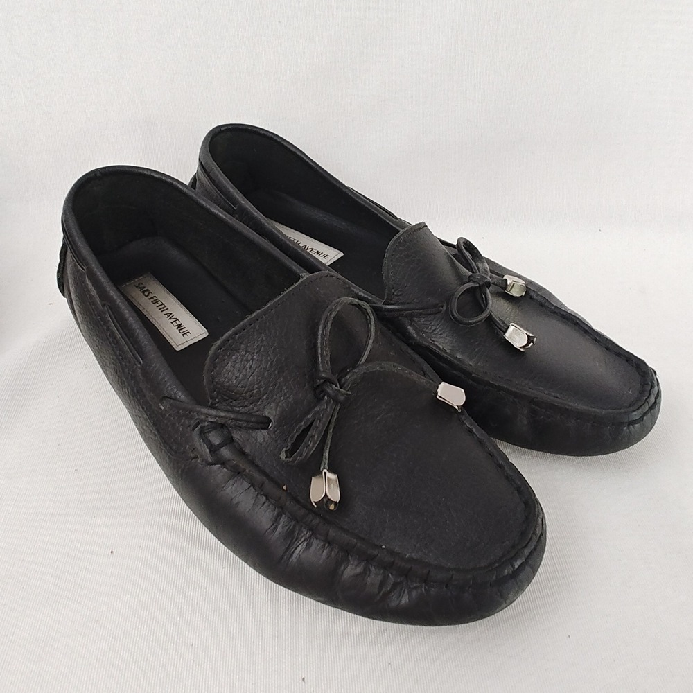 Saks Fifth Avenue Loafer Black Leather Slip On Moc Driving Shoes Women's 8